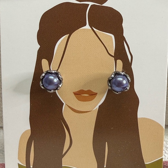 Pandora Retired Elegant Blue Pearl Stud Earrings Hard To Find - Picture 2 of 3